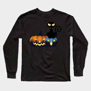 Cute Halloween Pumpkin Black Cat Spooky Season Autumn Vibes Halloween Thanksgiving and Fall Color Lovers Long Sleeve T-Shirt